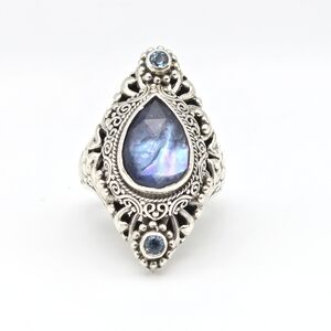 Sarda Blue Sapphire Quartz And Blue Topaz Sterling Silver Bali Size 8.5 HTF